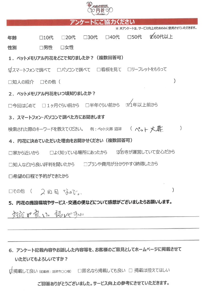 【清水町】佐野様|ペットメモリアル円花~まどか~ご利用のお客様
